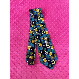 The Disney Store Silk Tie Mens Blue Geometric Mickey Donald Goofy Vintage